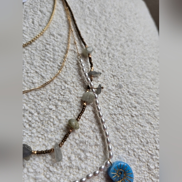 NWT! Free People, Swim & Sleep Layered Necklace,Gold Tone/Blue/White - Picture 10 of 12